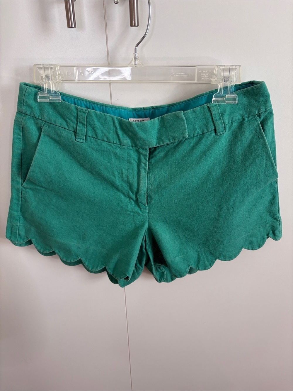 J. Crew Classic Scalloped Hem Green Linen Shorts 4